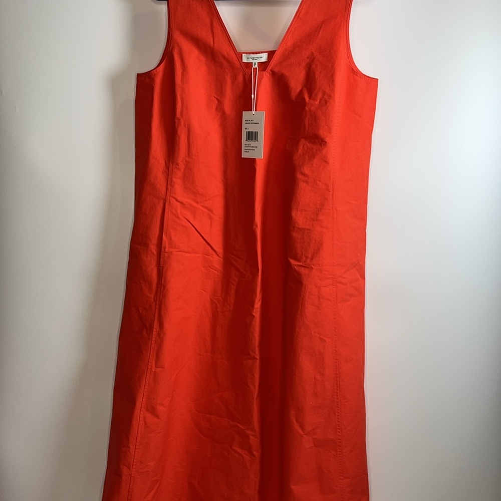 🧡NWT LAFAYETTE148NY HARPER COTTON POPLIN DRESS IN VIBRANT PERSIMMON SIZE L - Picture 10 of 13